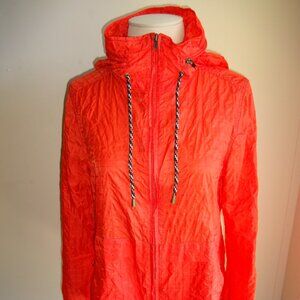 Womens Free People Orange Packable Nylon Windbreaker L Hooded Rain Jacket